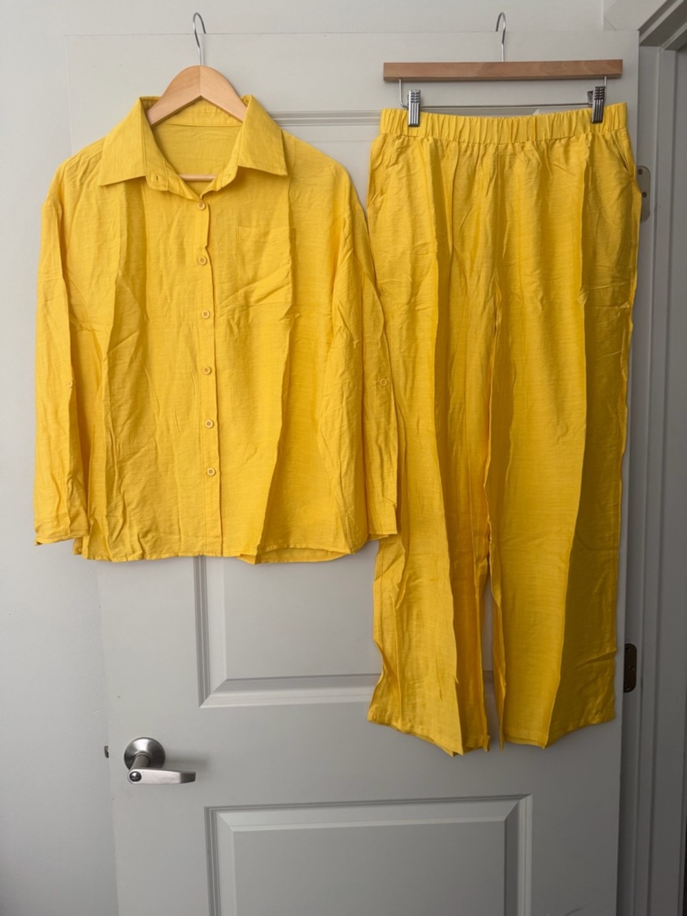 Women's Relaxed Button-Front Matching Set in Mustard Yellow - Picture 2 of 2